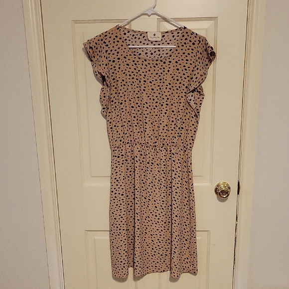 Les Amis Dresses & Skirts - Elegant Tan Polka Dot Midi Dress